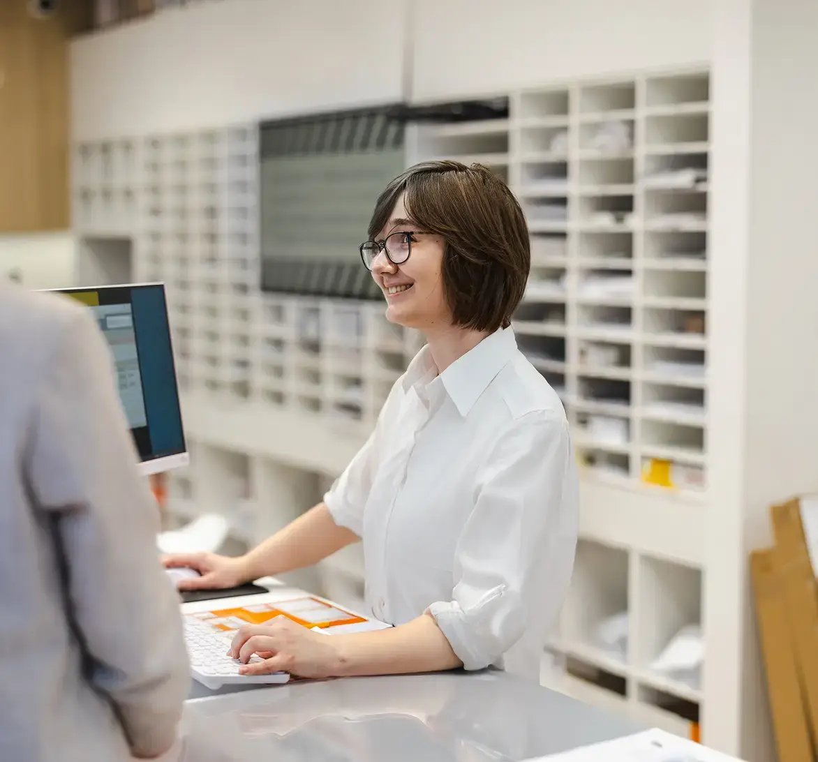 customer service person working with customer